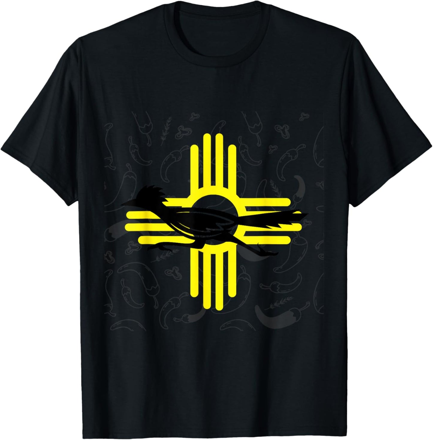 Southwestern New Mexico Spirit Road Runner Zia Chile Pepper T-Shirt - T-Shirt | Black