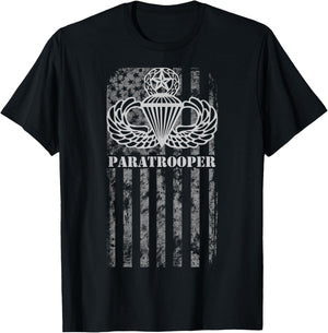 Airborne Jumpmaster Paratrooper Gray T-Shirt - T-Shirt | Black