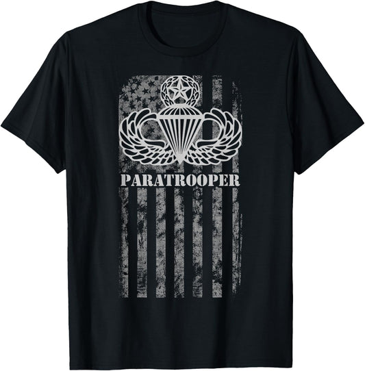 Airborne Jumpmaster Paratrooper Gray T-Shirt - T-Shirt | Black