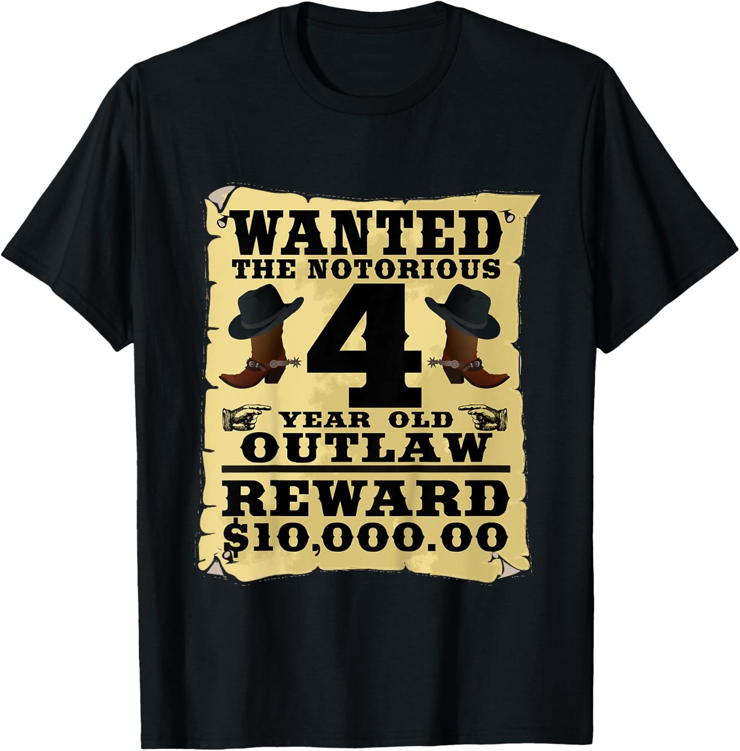 Kids 4 Year Old Cowboy Birthday Party Wild West Western 4th Gift T-Shirt - T-Shirt | Black