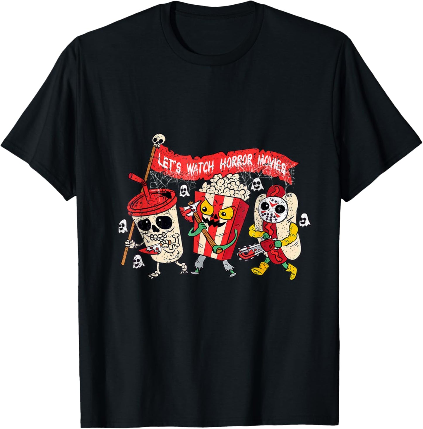 Retro Movie Concessions Let's Watch Horror Movies Halloween T-Shirt - T-Shirt | Black