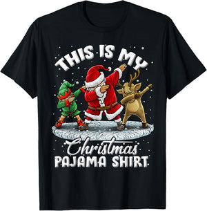This is My Christmas Pajama Dabbing Santa Elf Pajamas T-Shirt - T-Shirt | Black