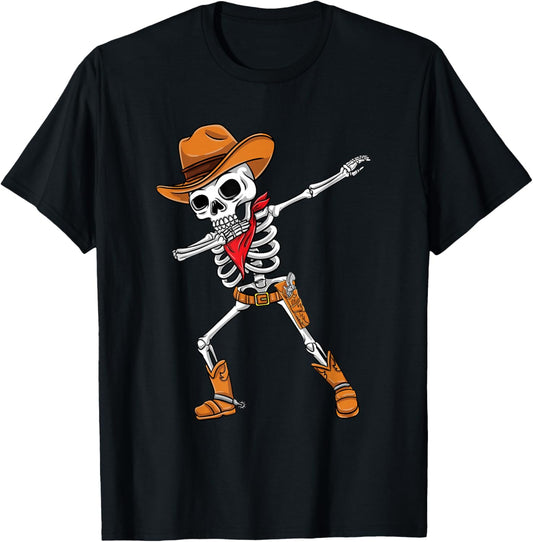 Dabbing Skelett Cowboy Halloween Jungen T-Shirt - T-Shirt | Black