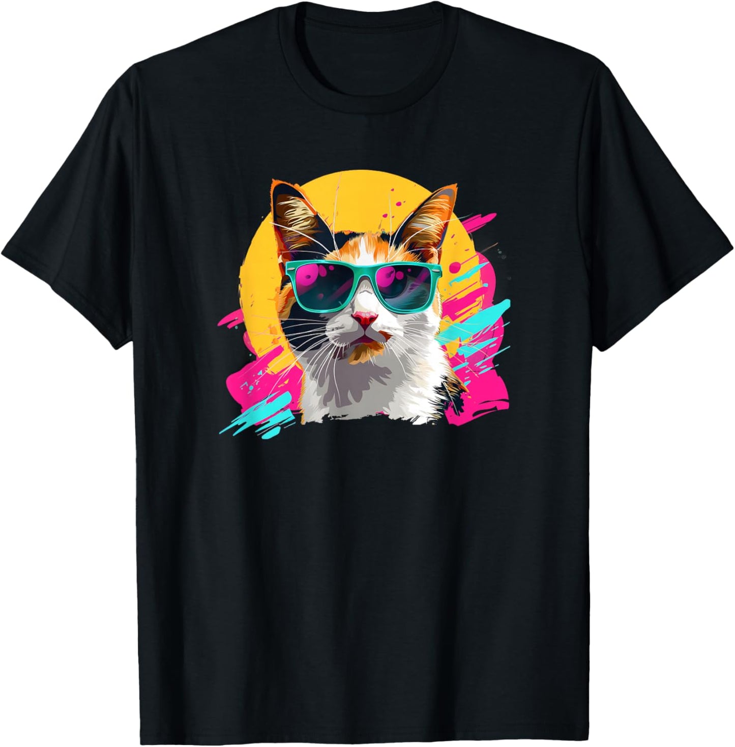 Retro Vintage 80s Sunglasses Calico Cat Lover T-Shirt - T-Shirt | Black
