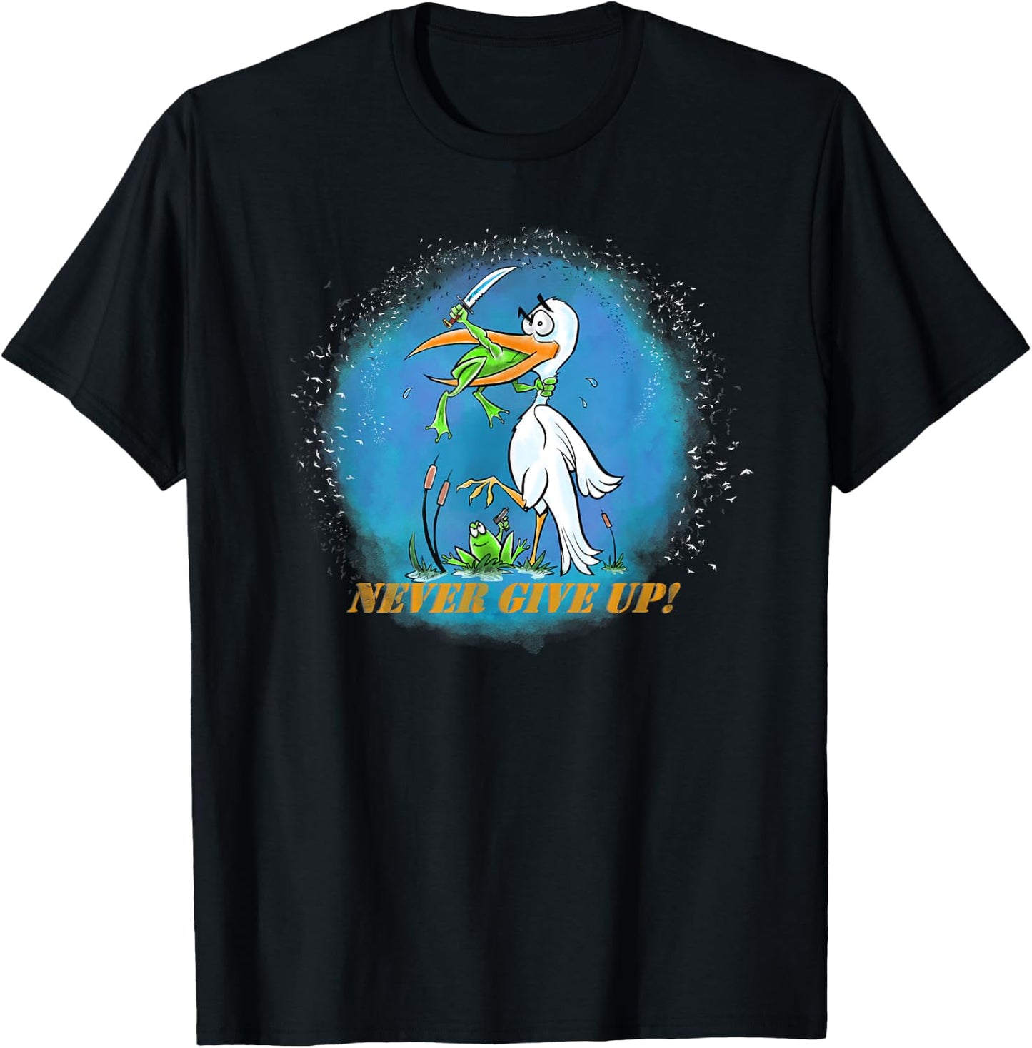 Never Give Up Frogs Attack Shirt T-Shirt - T-Shirt | Black