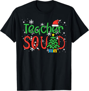 Christmas Teacher Squad Funny Xmas Teachers Crew Men Women T-Shirt - T-Shirt | Black