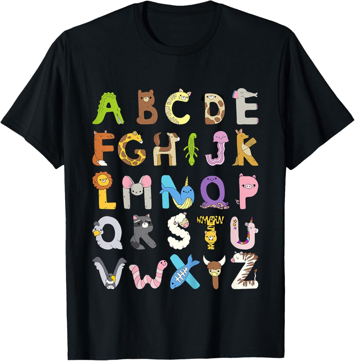 Zoo Animal Alphabet Shirt ABCs Learning for Boys Girls Kids T-Shirt - T-Shirt | Black