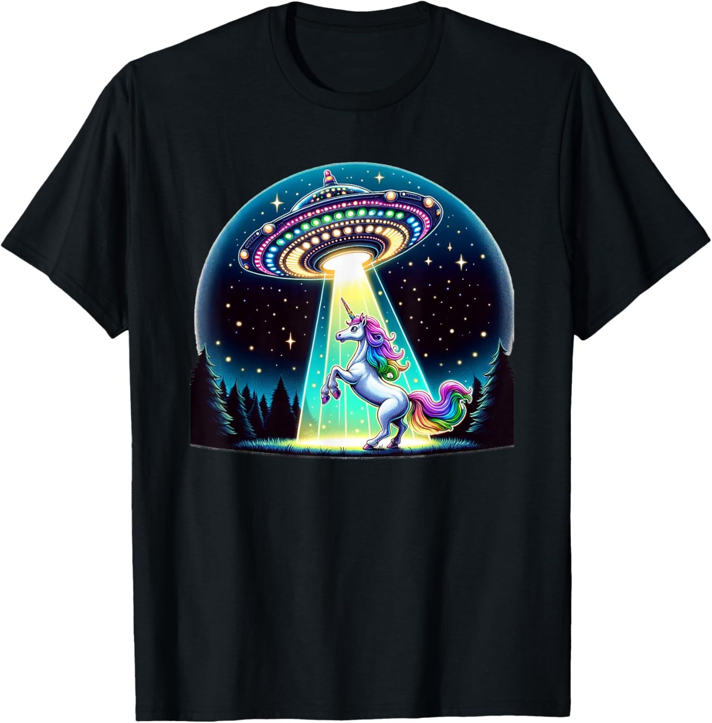 Rainbow Unicorn Abduction Alien Invasion Funny UFO Spaceship T-Shirt - T-Shirt | Black