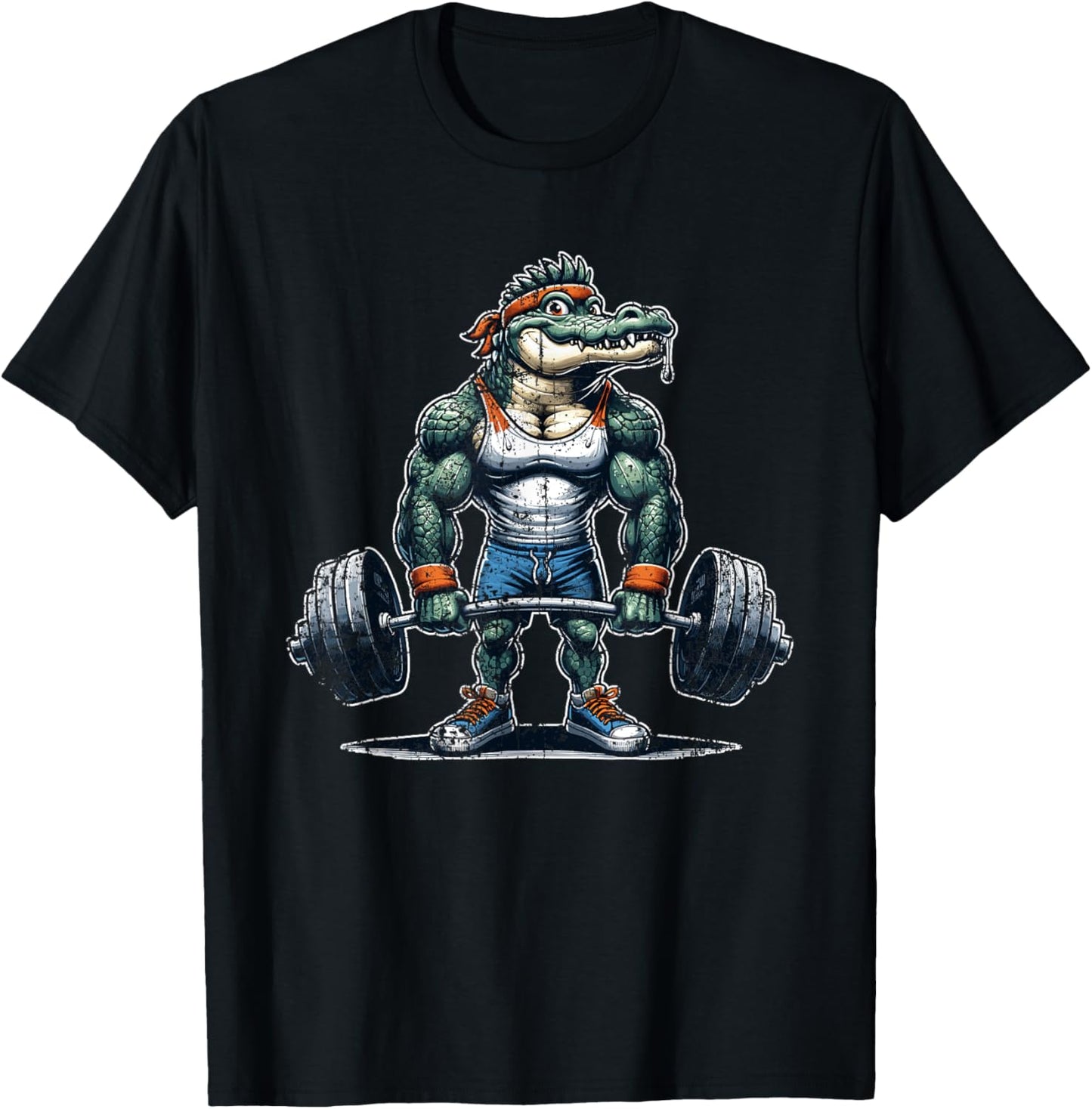 Threadrock Vintage Alligator Weightlifting Bodybuilder Muscle Fitness , Small, Black T-Shirt - T-Shirt | Black