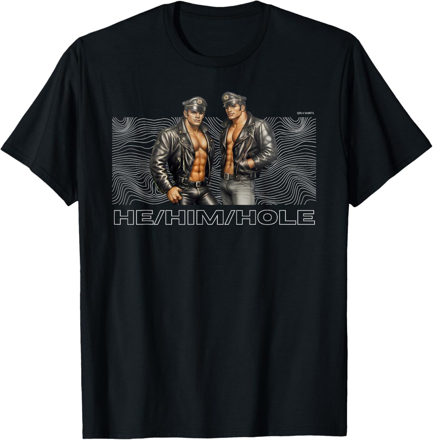 He Him Retro Gay Leather Biker Gay Pride Daddy Bear Mustache T-Shirt - T-Shirt | Black