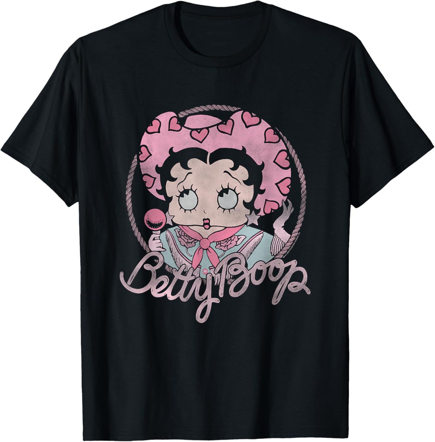 Betty Boop Iconic Retro Cute Cowgirl In Love Big Chest Frame T-Shirt - T-Shirt | Black