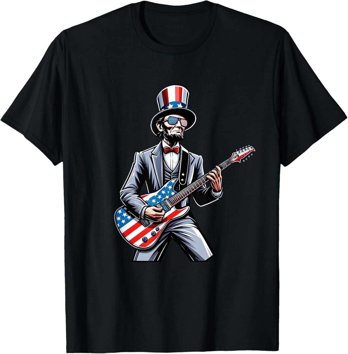 Lincoln 4th Of July Abe Merica Guitar Patriotic Lincoln Rock Men T-Shirt - T-Shirt | Black