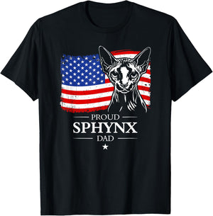 Proud Sphynx Dad American Flag patriotic cat gift cat T-Shirt - T-Shirt | Black