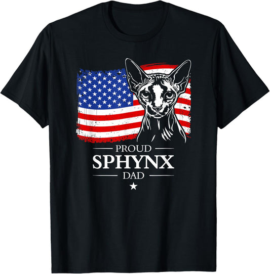 Proud Sphynx Dad American Flag patriotic cat gift cat T-Shirt - T-Shirt | Black