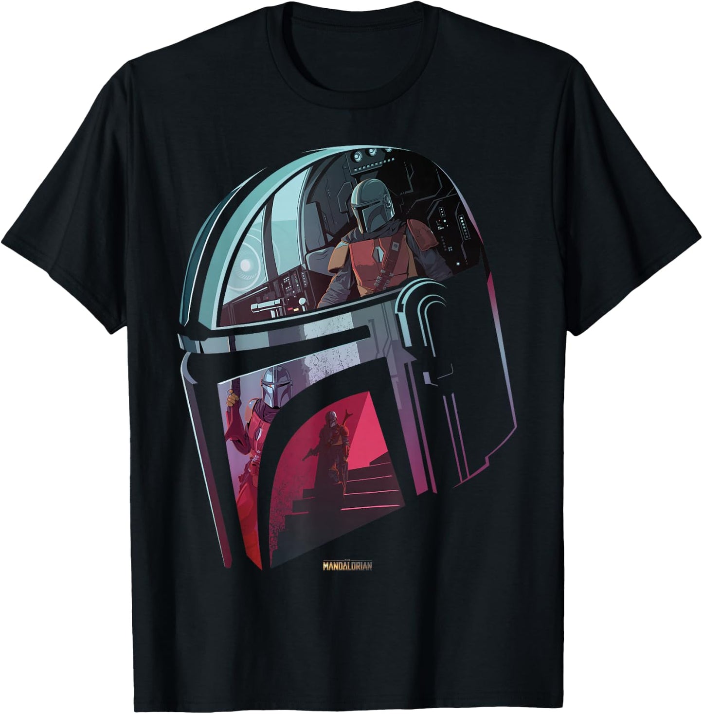 Star Wars The Mandalorian Helmet Scene Fill T-Shirt - T-Shirt | Black