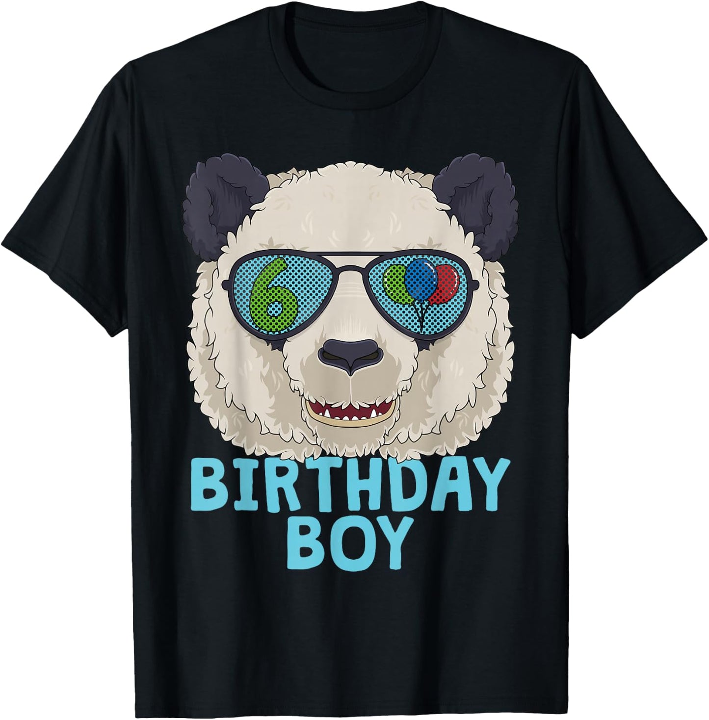 Panda 6th Birthday Boy Sunglasses 6 Year Old Party T-Shirt - T-Shirt | Black