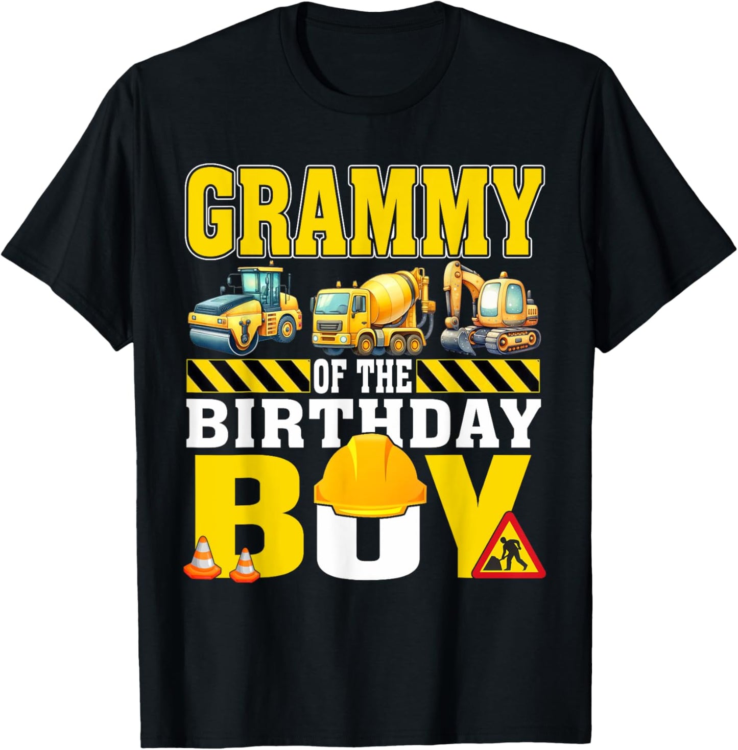 Grammy Of The Birthday Boy Construction Worker Birthday T-Shirt - T-Shirt | Black