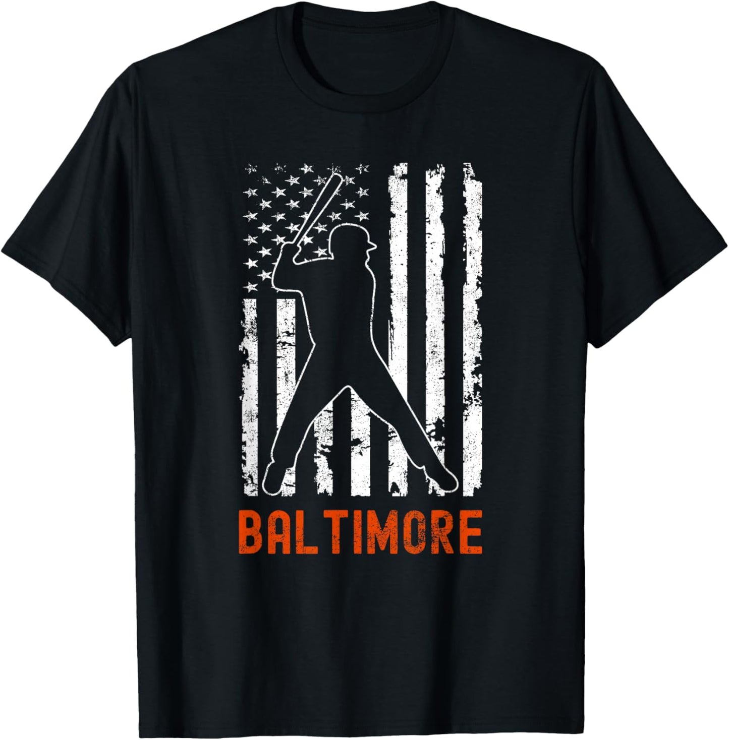 Baltimore Maryland American Flag Baseball Weathered T-Shirt - T-Shirt | Black