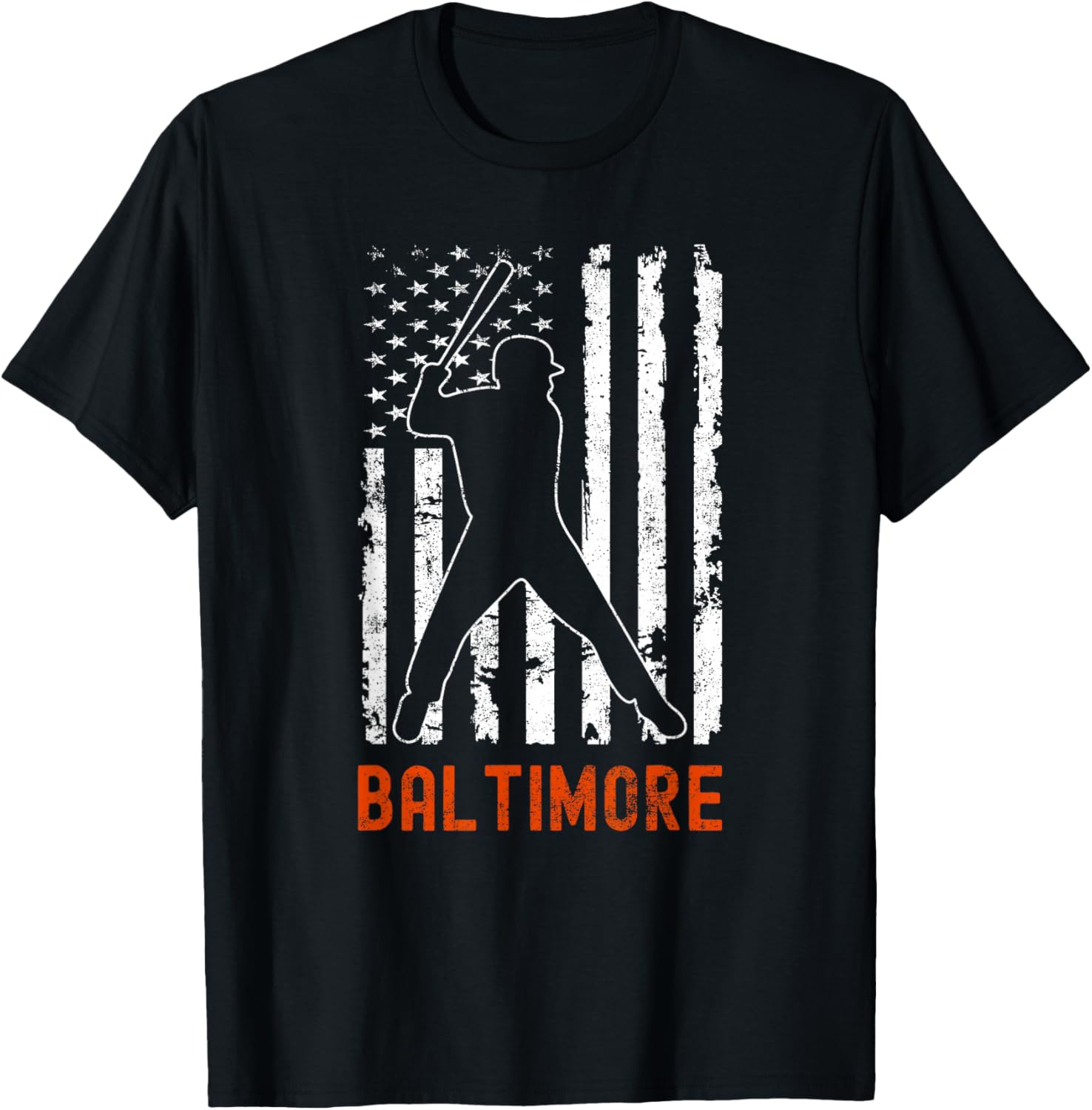 Baltimore Maryland American Flag Baseball Weathered T-Shirt - T-Shirt | Black