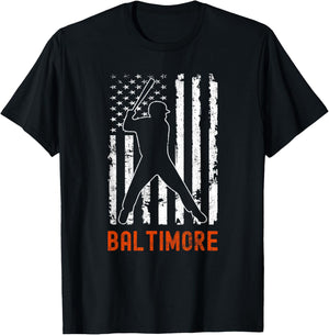 Baltimore Maryland American Flag Baseball Weathered T-Shirt - T-Shirt | Black