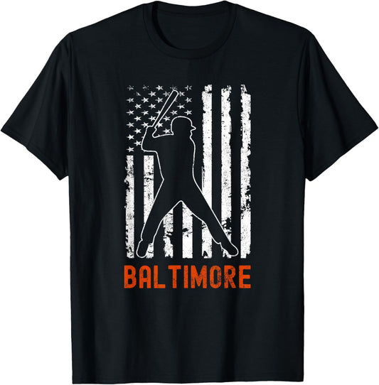 Baltimore Maryland American Flag Baseball Weathered T-Shirt - T-Shirt | Black