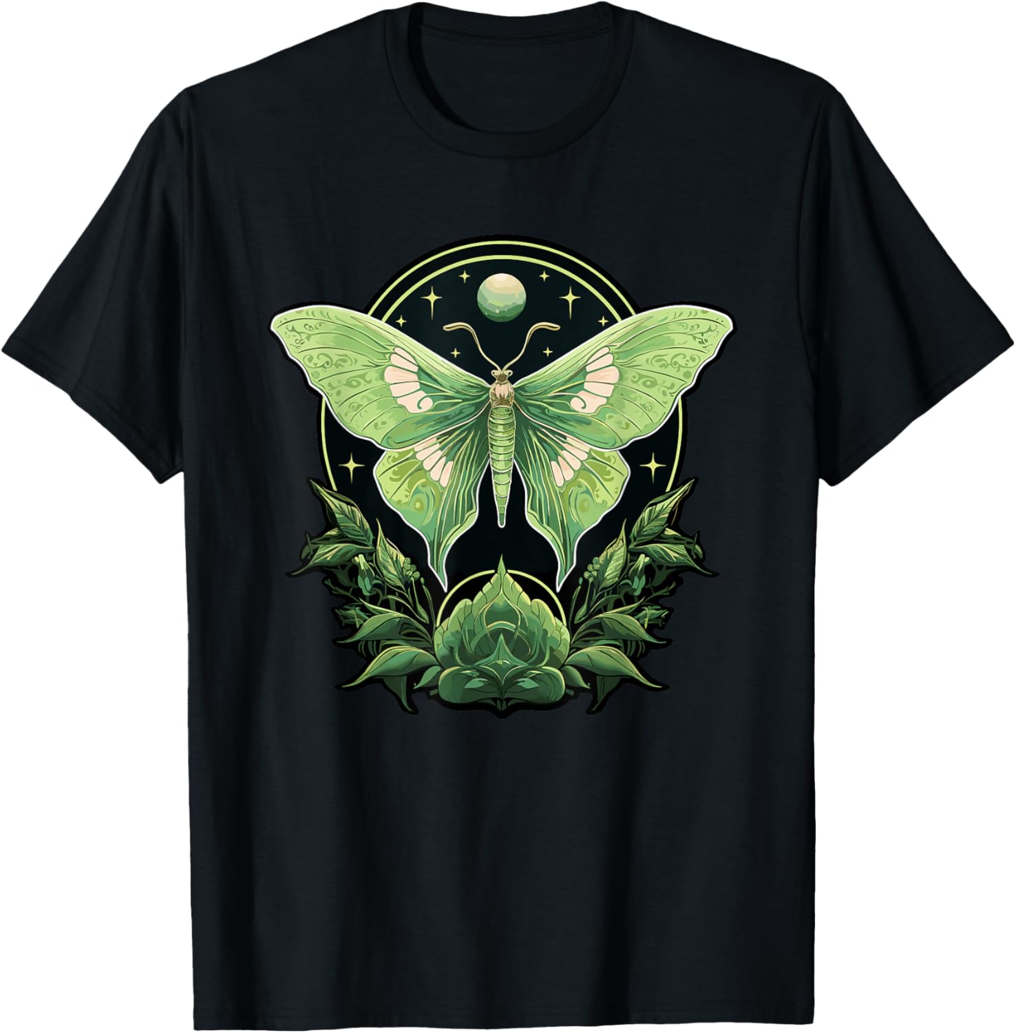 Luna Moth Insect Lover Witchy Aesthetic Moon Fairycore T-Shirt - T-Shirt | Black