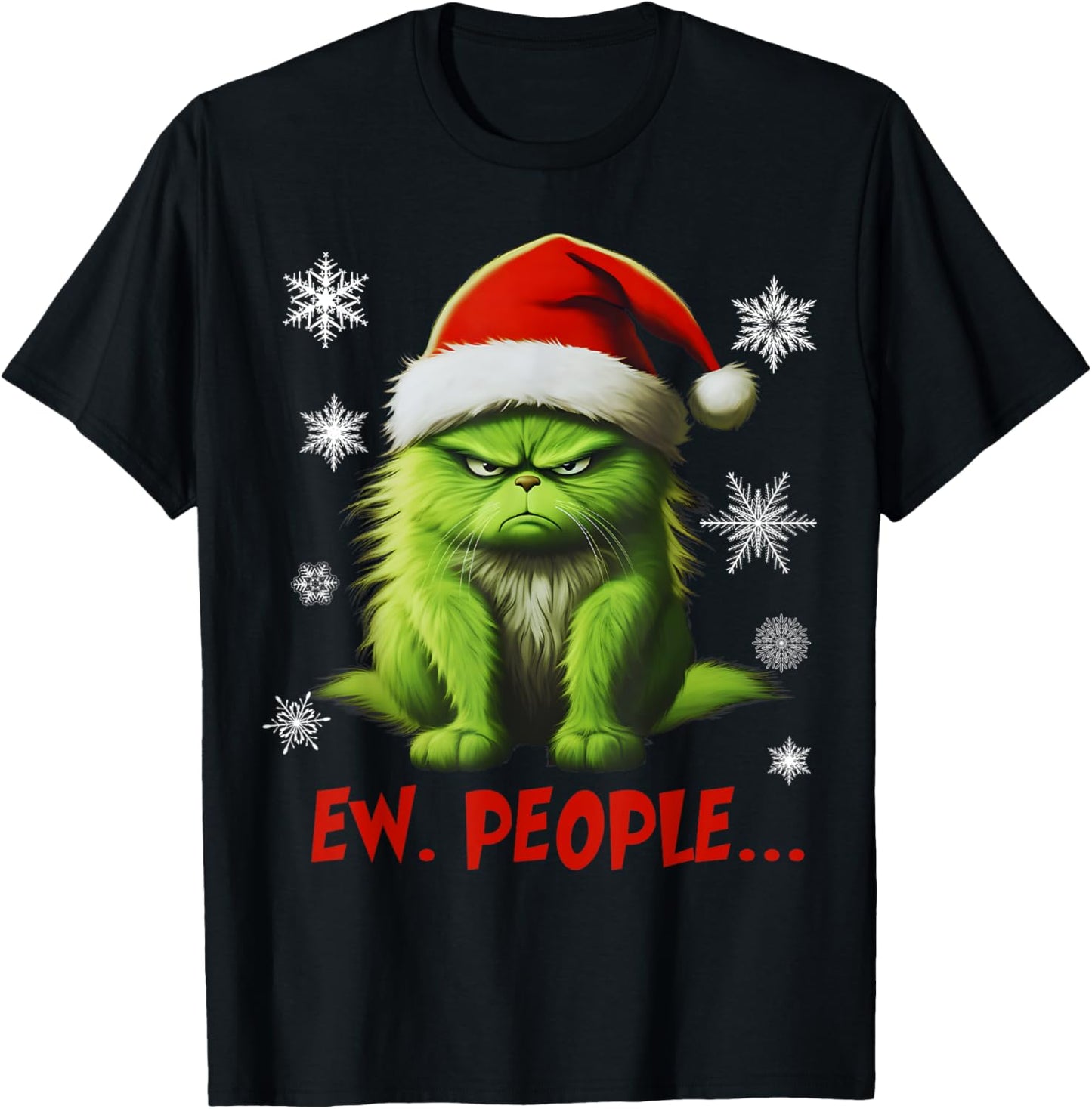 Funny Christmas Cat Ew People Meowy Cat Lovers Men Women Kid T-Shirt - T-Shirt | Black