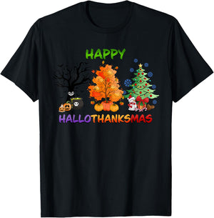 Happy HalloThanksMas holidays design T-Shirt - T-Shirt | Black