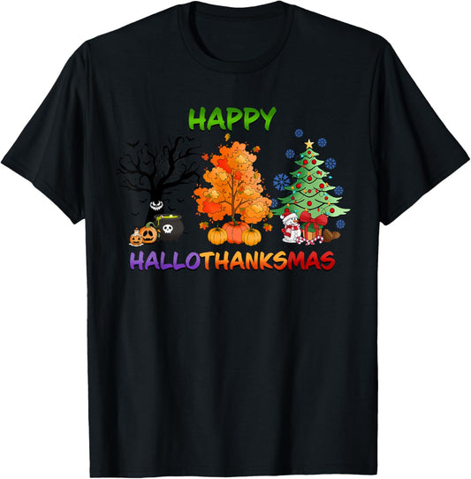 Happy HalloThanksMas holidays design T-Shirt - T-Shirt | Black