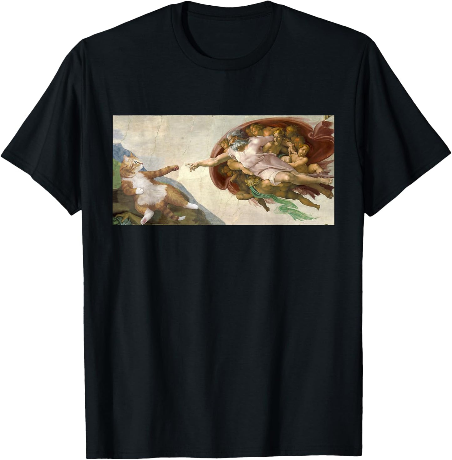 Funny Cat God Creation of Adam Art Michelangelo Jesus Art Women Kids T-Shirt - T-Shirt | Black