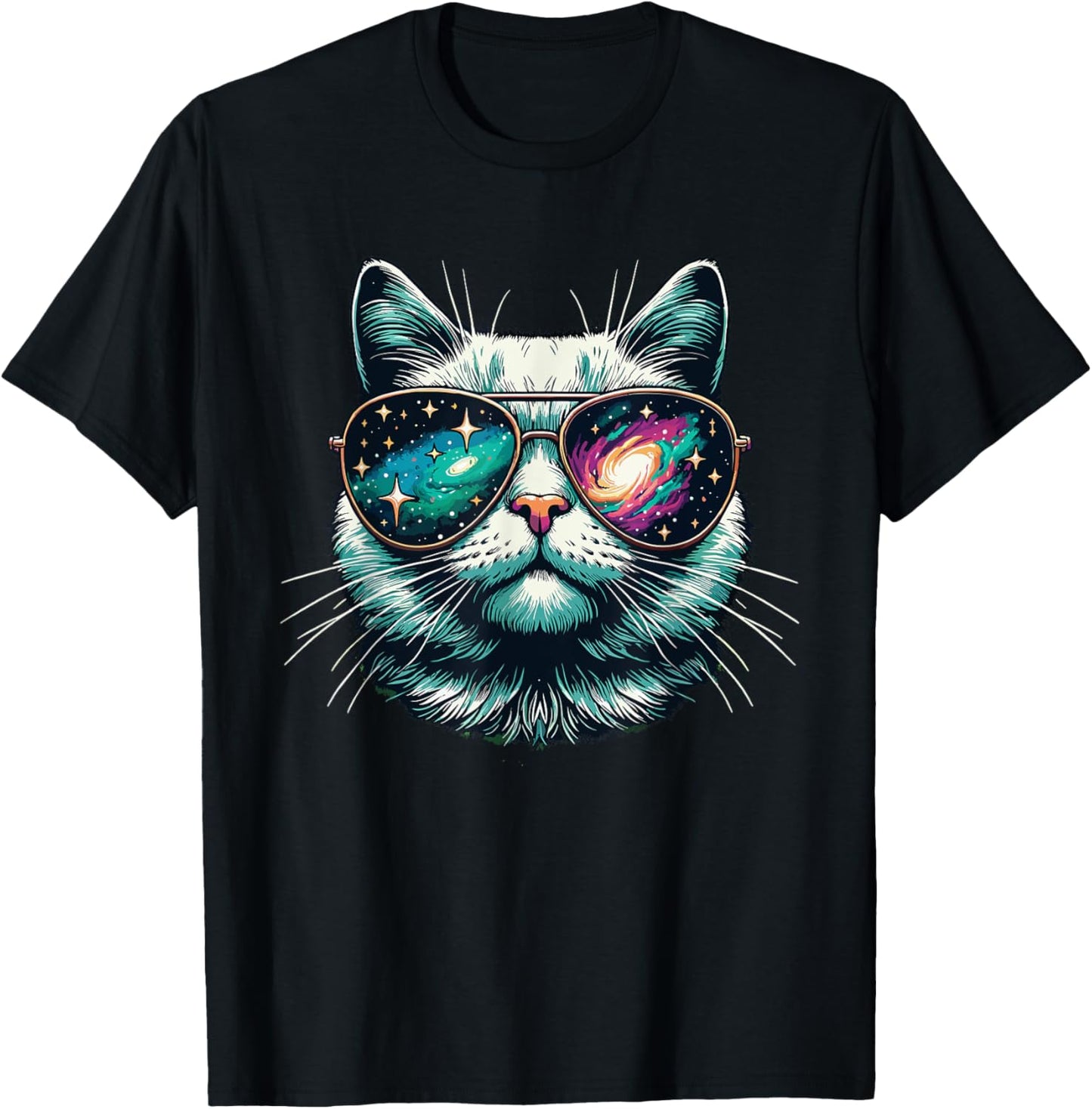 Cat Space Galaxy Sunglasses Cats Women Girls Kids T-Shirt - T-Shirt | Black