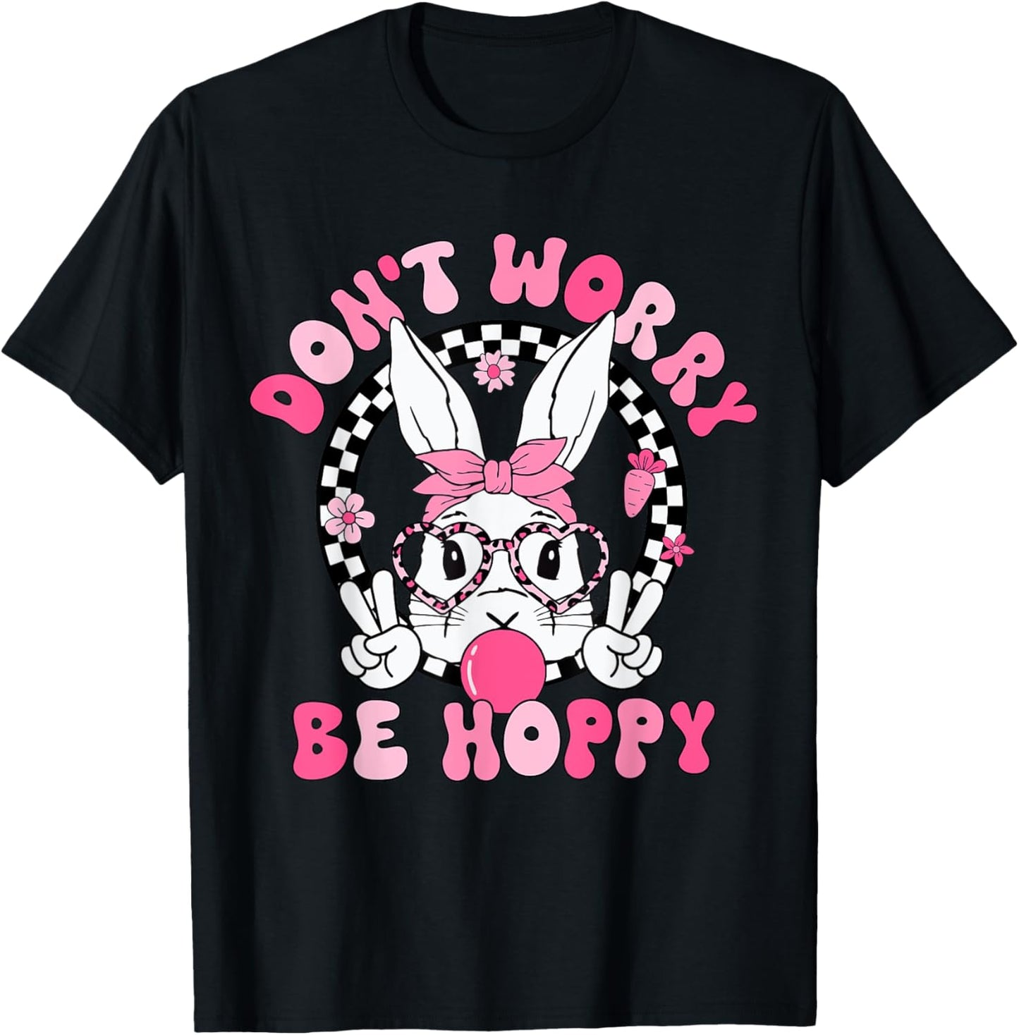 Happy Easter Groovy Bunny Face Don't Worry Be Hoppy Women T-Shirt - T-Shirt | Black