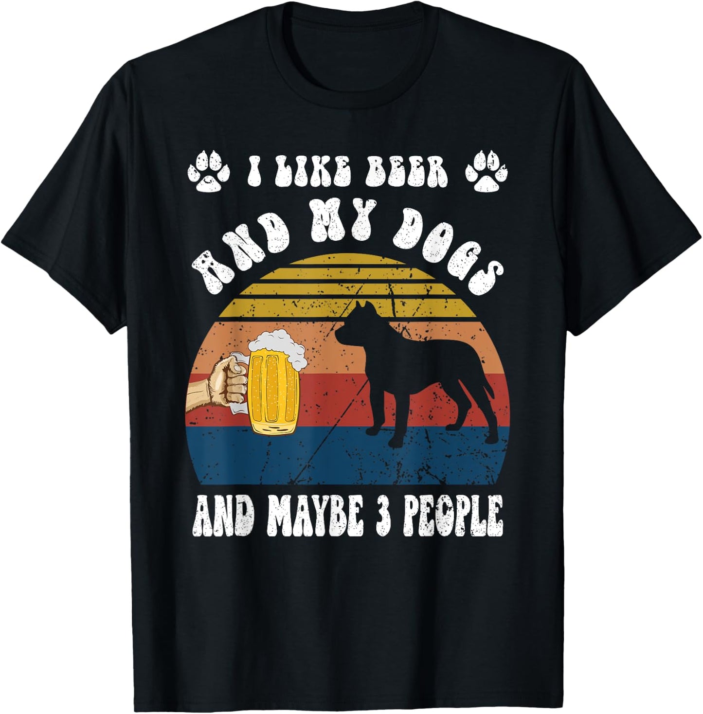 Vintage I Like Beer & My Pit bull Dogs & Maybe 3 People T-Shirt - T-Shirt | Black