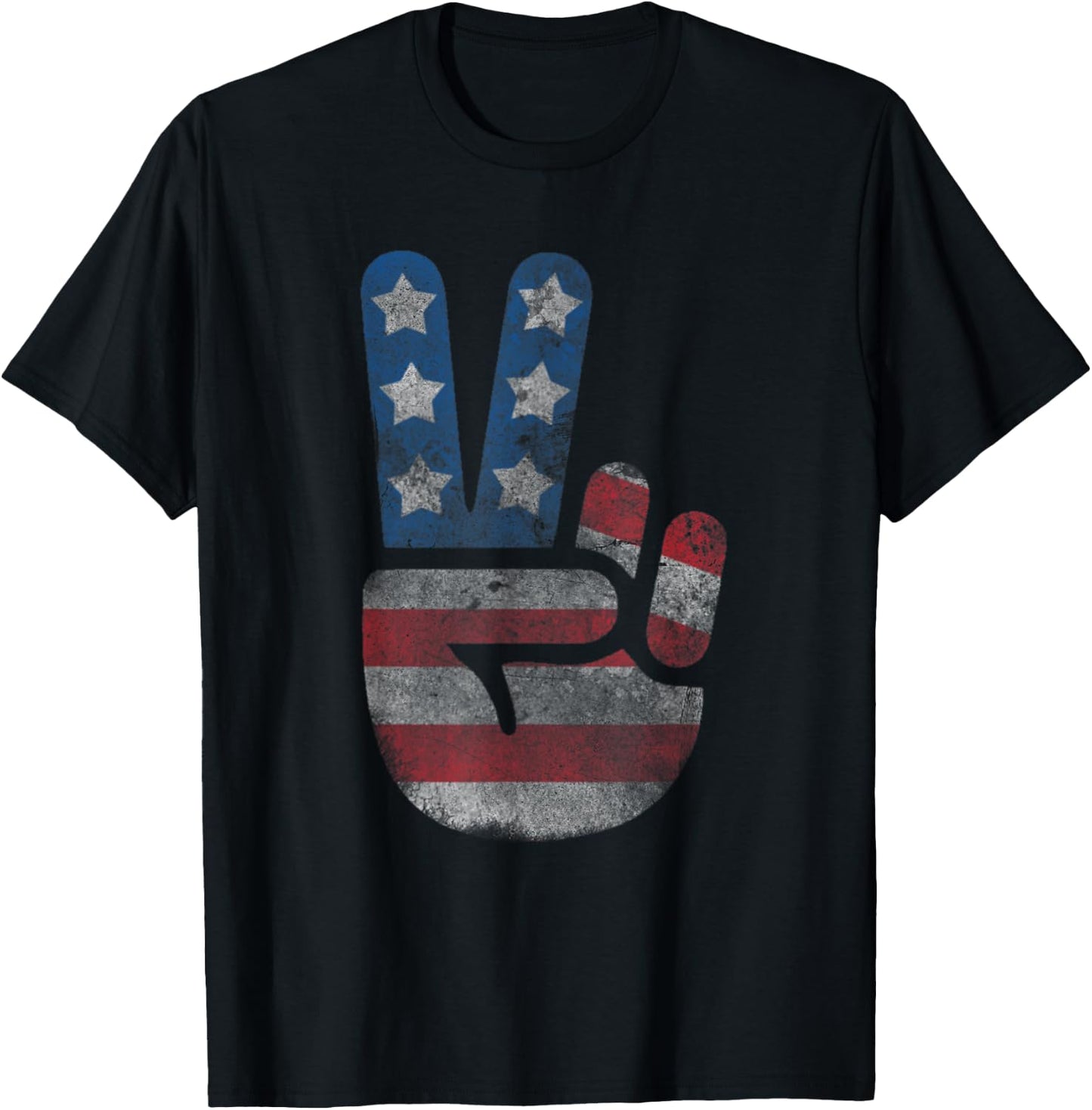 USA Flag Peace Sign Victory Fingers Patriotic T-Shirt - T-Shirt | Black