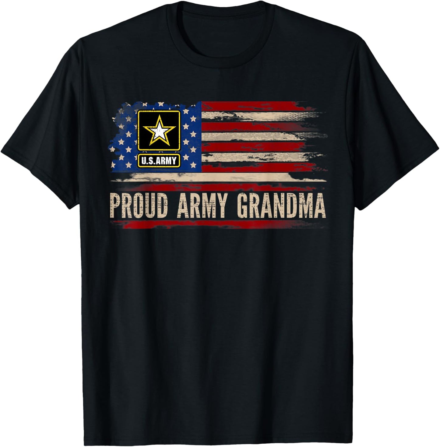 Vintage Proud Army Grandma American Flag Veteran Gift T-Shirt - T-Shirt | Black