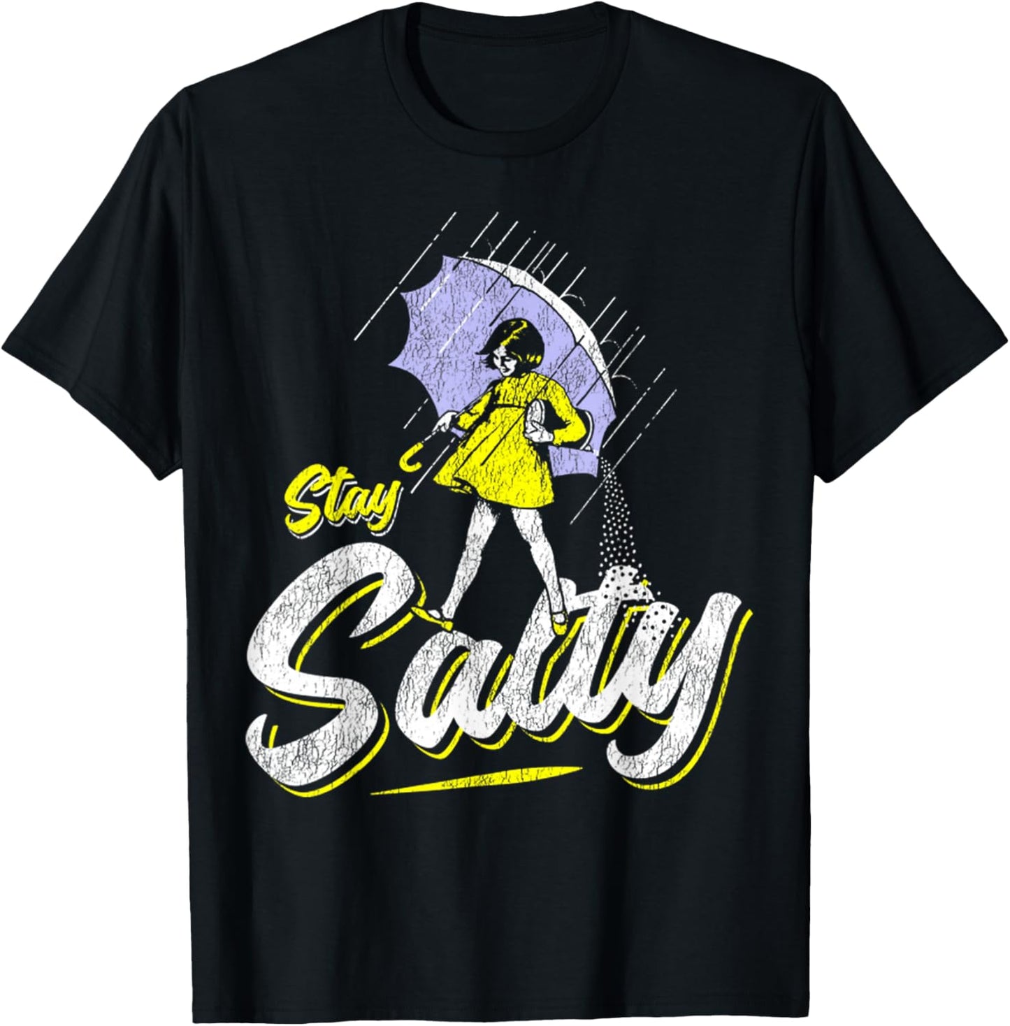 Vintage Salty Meme All These Flavors Girl holding Umbrella T-Shirt - T-Shirt | Black