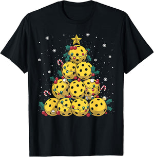 Funny Pickleball Christmas Tree Lights Christmas Men Women T-Shirt - T-Shirt | Black
