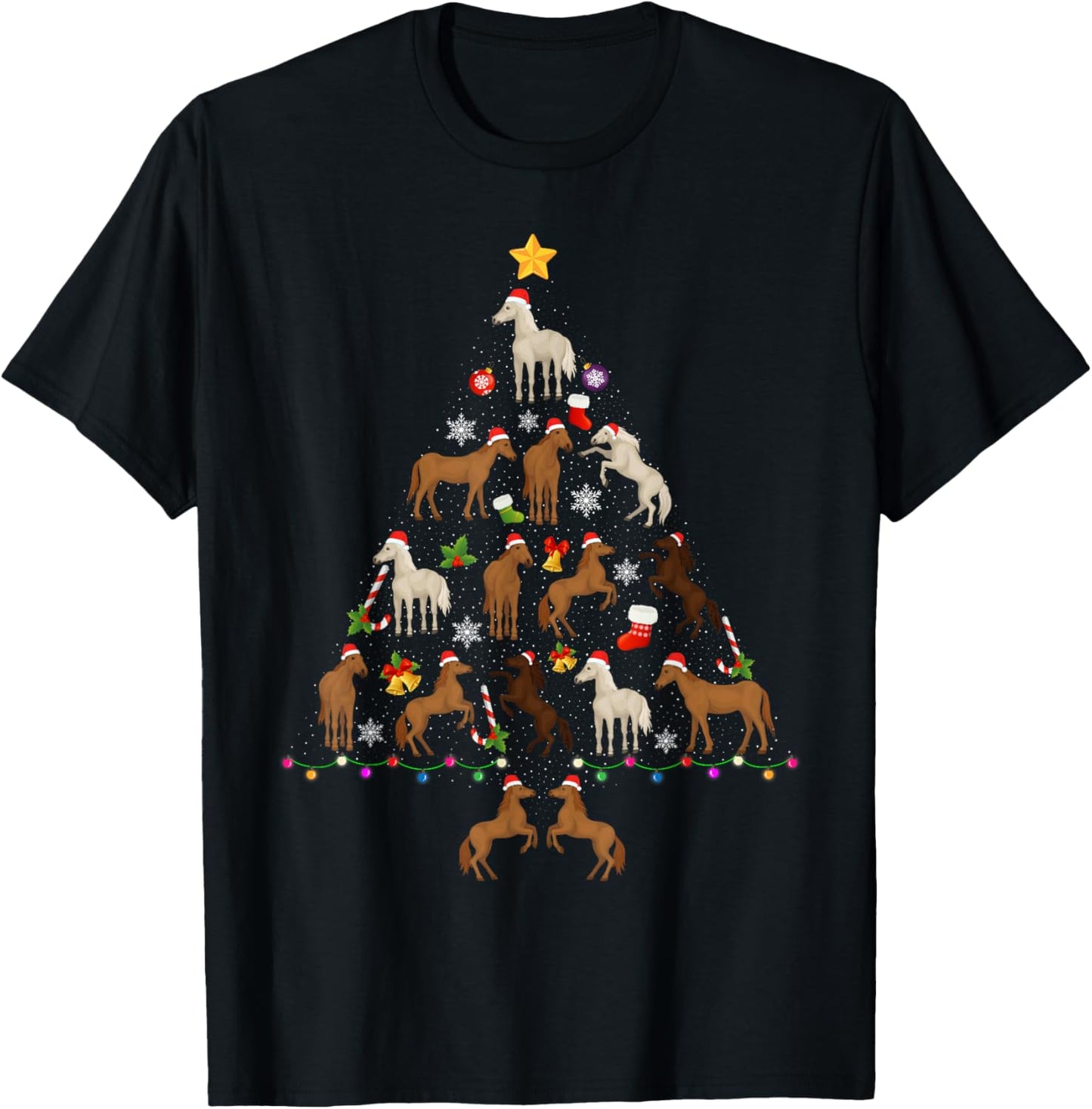 Horse Christmas Tree Funny Ugly Christmas Sweater T-Shirt - T-Shirt | Black