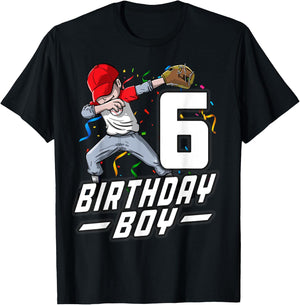 6 Year Old Kids Boys 6th Birthday Baseball Dabbing Gift T-Shirt - T-Shirt | Black