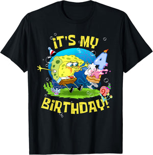 Spongebob It's My 4th Birthday Cake 4 Years Old Spongebob T-Shirt - T-Shirt | Black