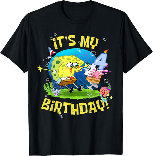 Spongebob It's My 4th Birthday Cake 4 Years Old Spongebob T-Shirt - T-Shirt | Black