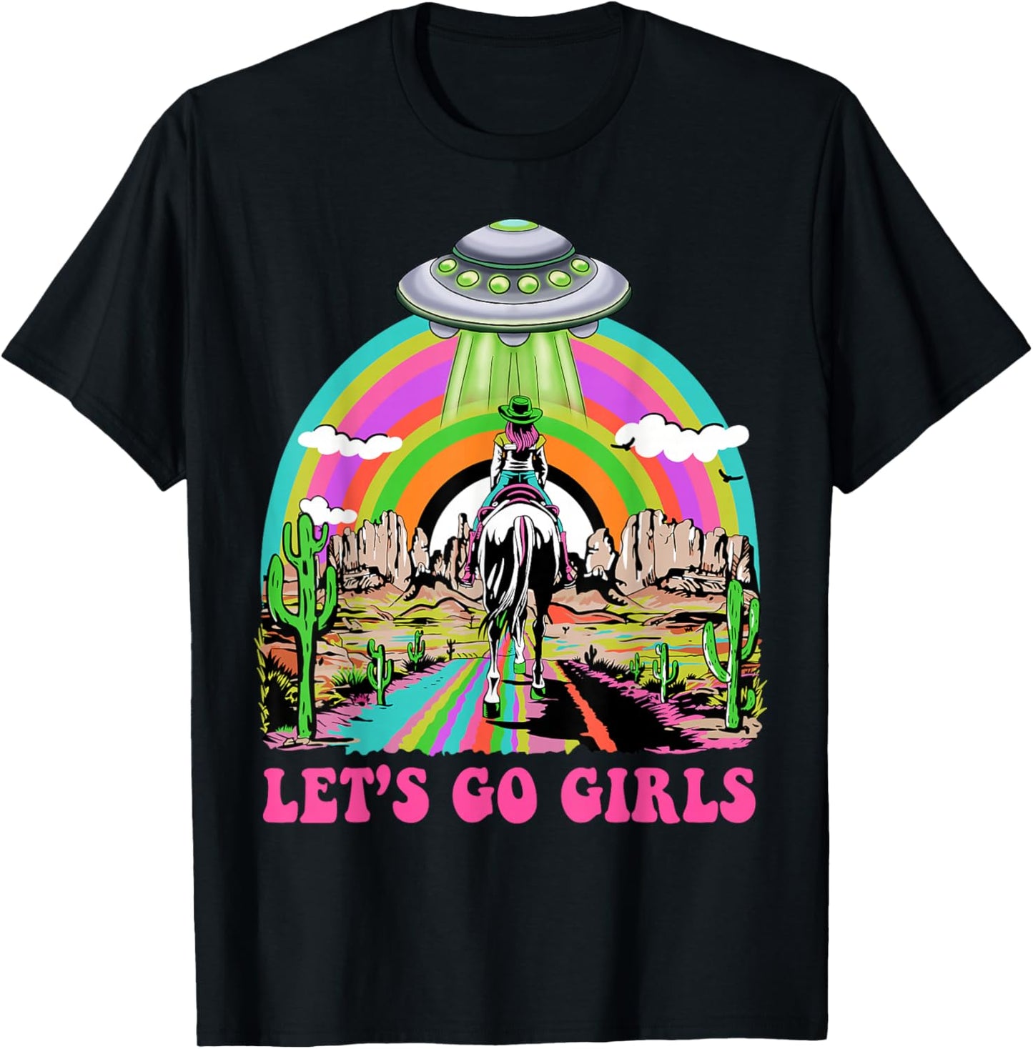 Let's Go Girls Retro Space Desert Cowgirl Bachelorette Party T-Shirt - T-Shirt | Black