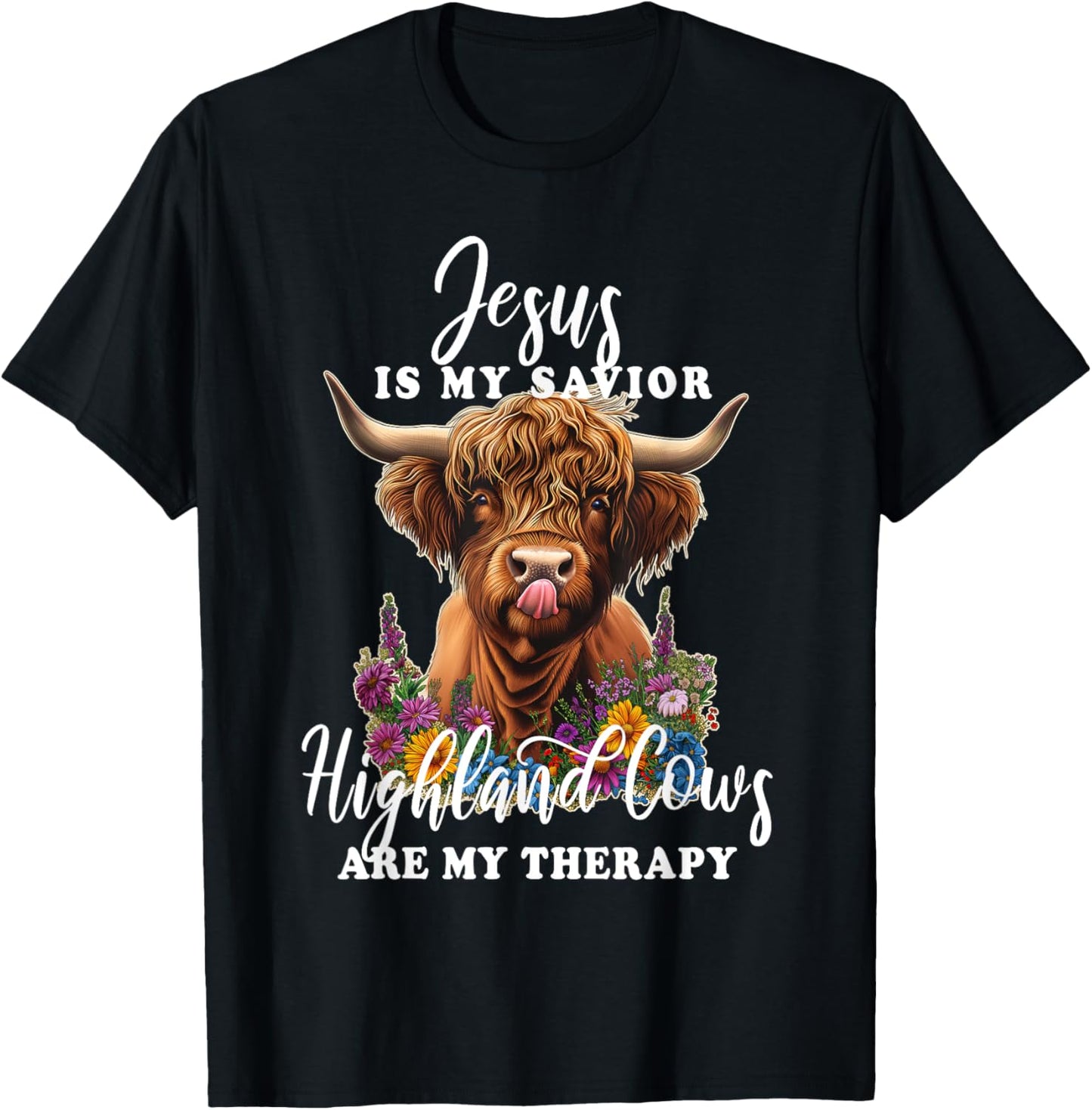 Highland Cow Jesus Christian Religious Highland Cow T-Shirt - T-Shirt | Black