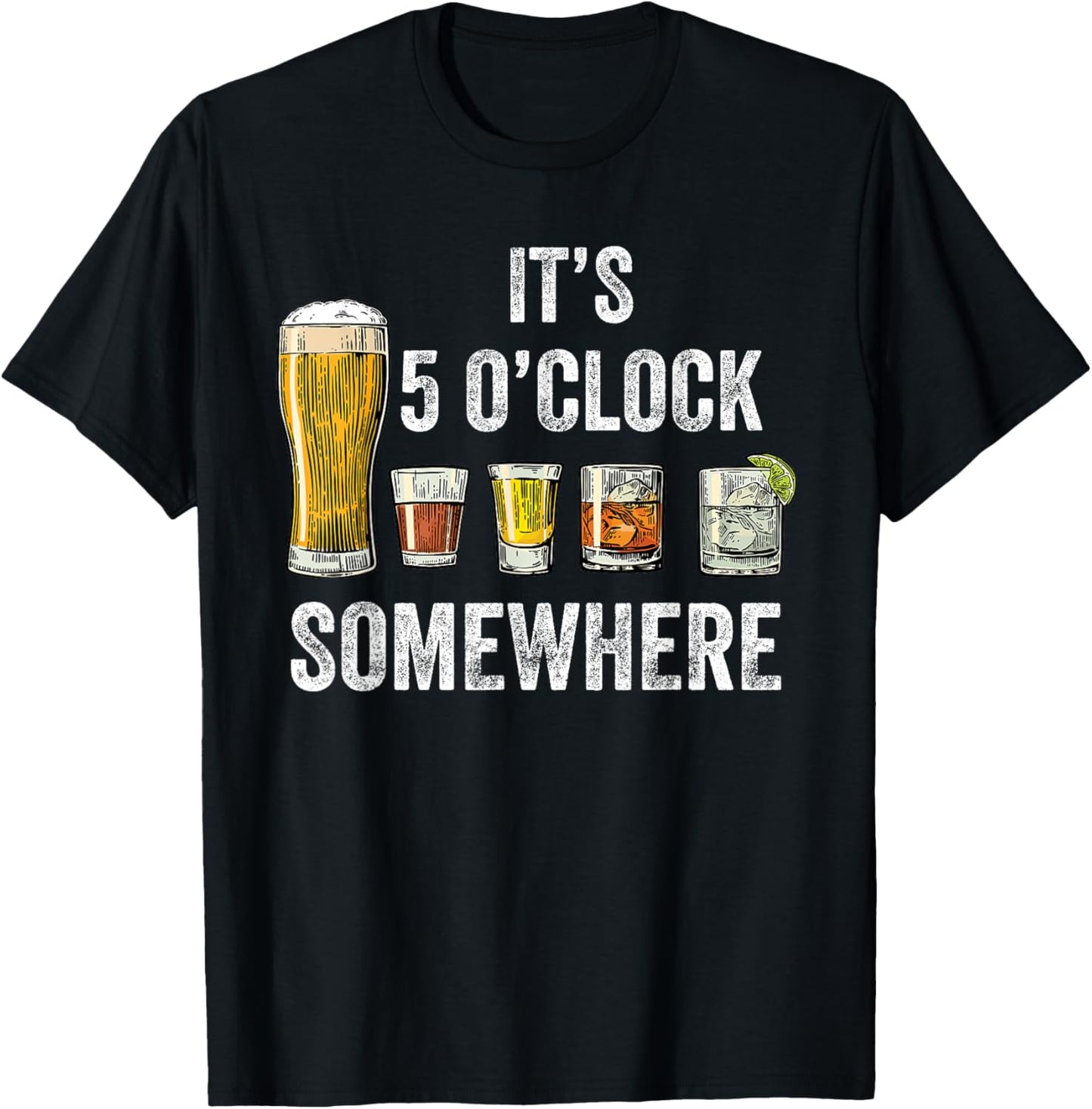 It's 5 O'clock Somewhere Vintage Funny Beer Drinking T-Shirt - T-Shirt | Black