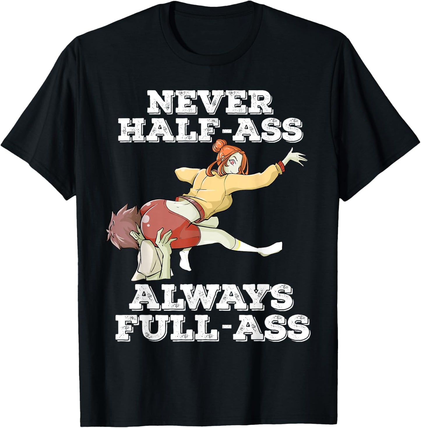 Otaku Ahegao Ecchi Etchi Hentai Half Assed Lewd Half-Assed T-Shirt - T-Shirt | Black