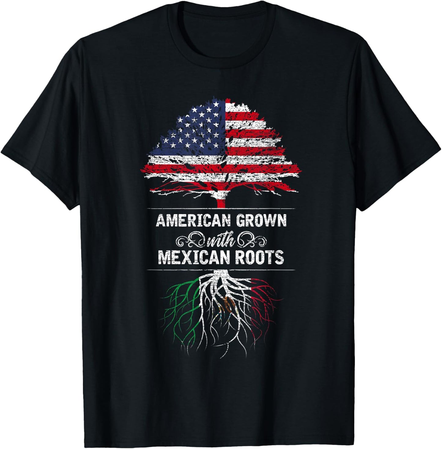 Mexico - USA Flag Mexican Roots American Grown T-Shirt - T-Shirt | Black