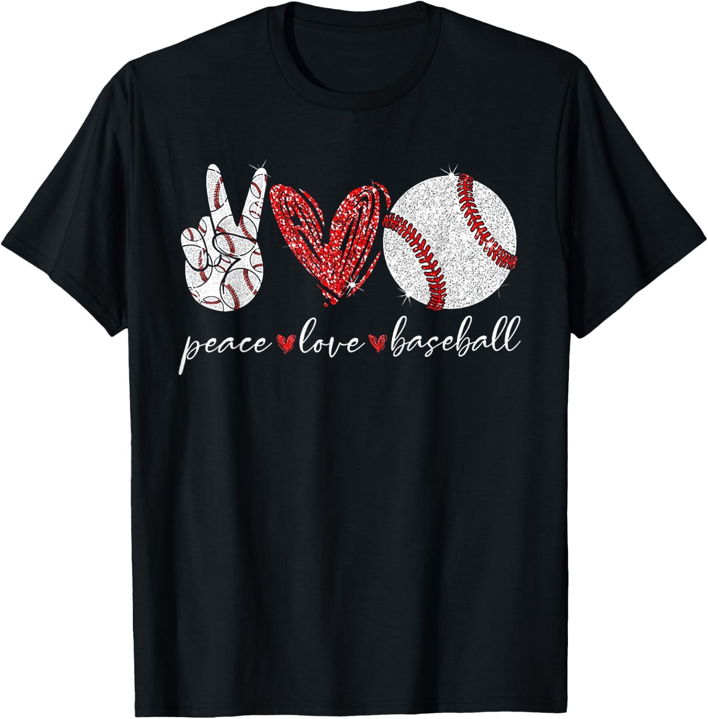 Peace Love Baseball T-Shirt - T-Shirt | Black