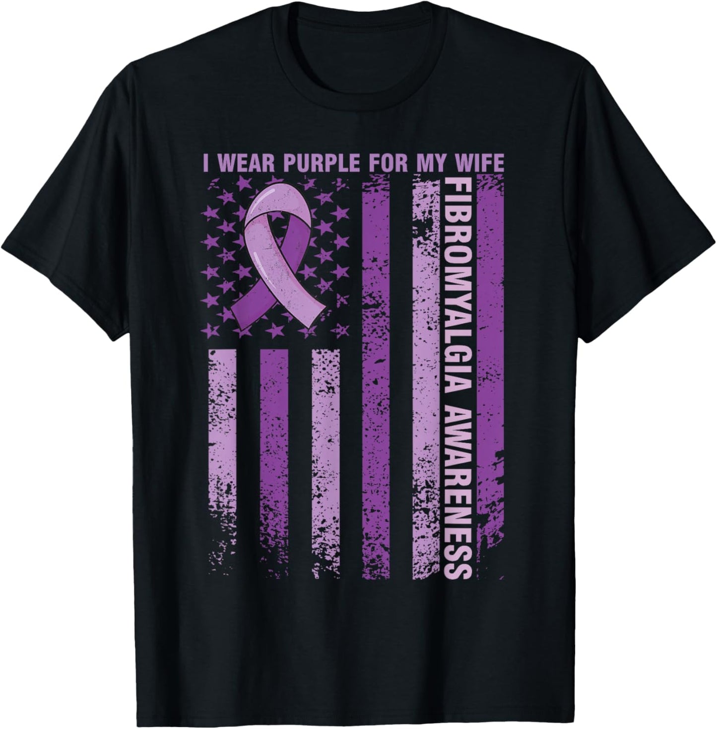 I Wear Purple For My Wife Fibromyalgia Awareness Month T-Shirt - T-Shirt | Black