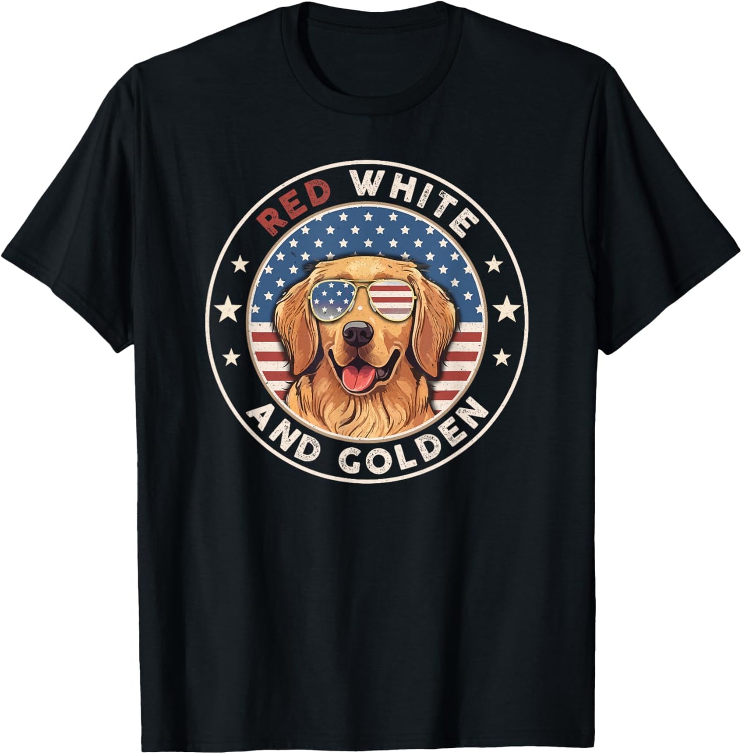 Red White Golden Retriever American Flag 4th of July Gift T-Shirt - T-Shirt | Black