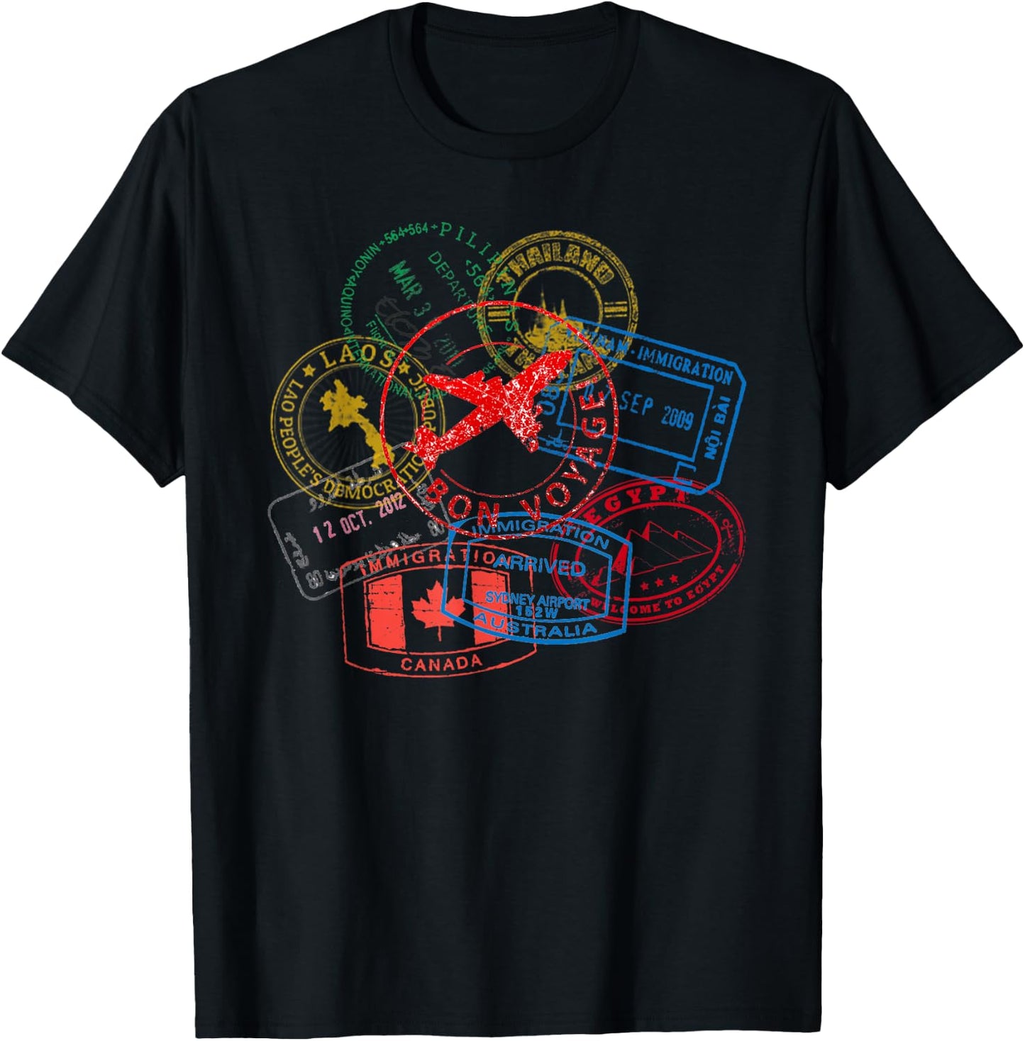 Bon Voyage Travel Stamp T-Shirt - T-Shirt | Black